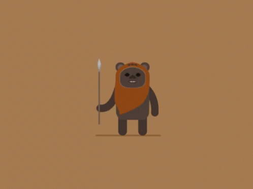 Cartoon Cute Ewok Holding A Spear GIF