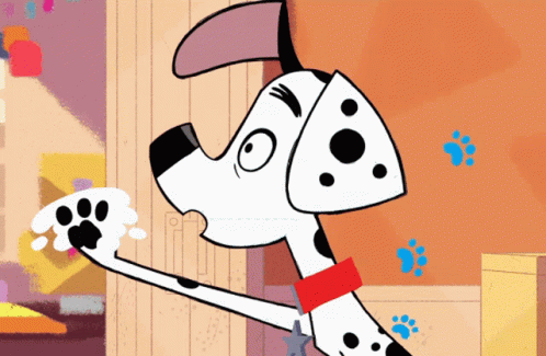 Cartoon Dalmatian Dog with Red Collar Holding Paw