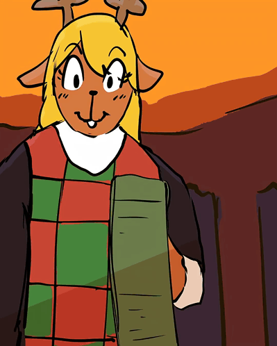 Cartoon Deer in Plaid Sweater and Scarf
