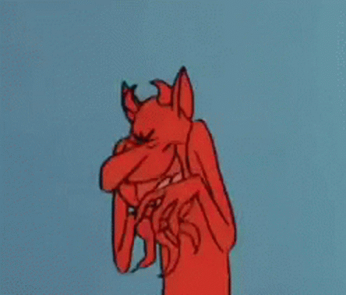 Cartoon Devil Smiling and Covering Face