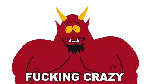 Cartoon Devil With Fucking Crazy Text