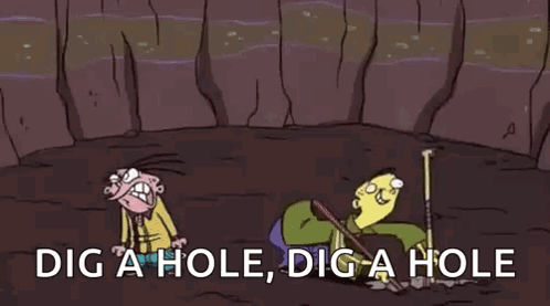 Cartoon Digging Hole With Stick While Another Looks On
