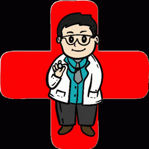 Cartoon Doctor in Front of Red Cross