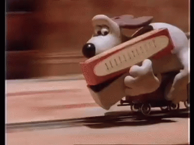Cartoon Dog Carrying Box on Train