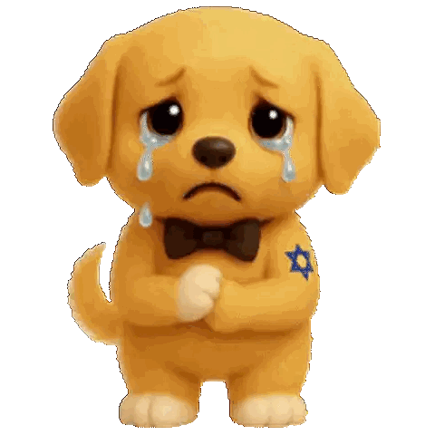Cartoon Dog Crying with Bow Tie and Blue Star