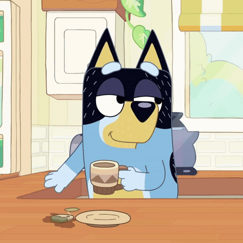 Cartoon Dog Holding Coffee