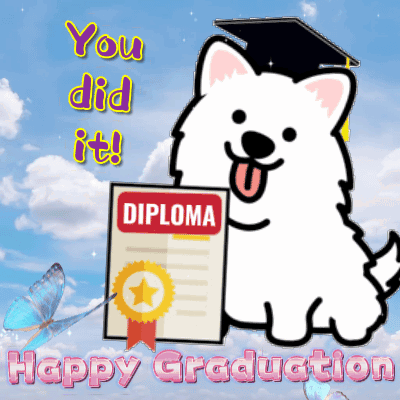 Cartoon Dog Holding Diploma Happy Graduation GIF