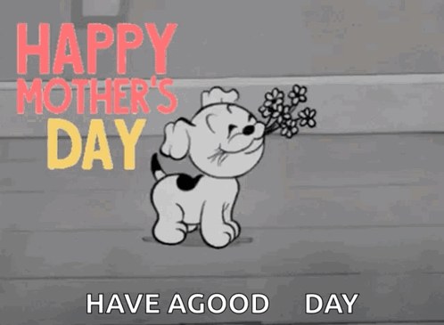 Cartoon Dog Holding Flowers Happy Mother's Day GIF