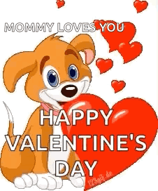 Cartoon Dog Holding Heart Saying Happy Valentines Day