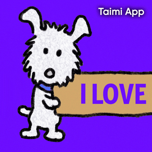 Cartoon Dog Holding I Love You Sign