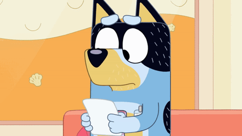 Cartoon Dog Holding Paper on Couch