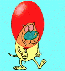 Cartoon Dog Holding Red Balloon Saying Yoo Hoo Hello