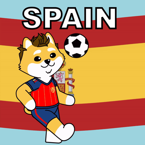Cartoon Dog Holding Soccer Ball With Spain Above