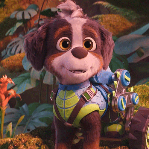 Cartoon Dog In Green And Blue Outfit With Letter O GIF