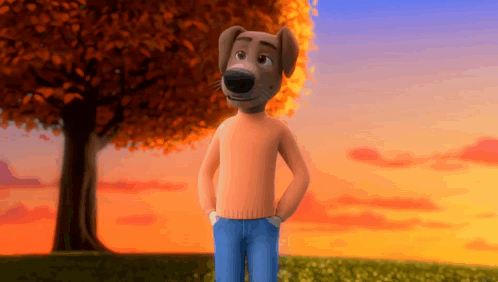 Cartoon Dog in Orange Sweater and Jeans