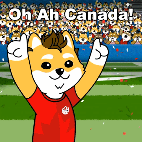 Cartoon Dog in Red Shirt with Maple Leaf