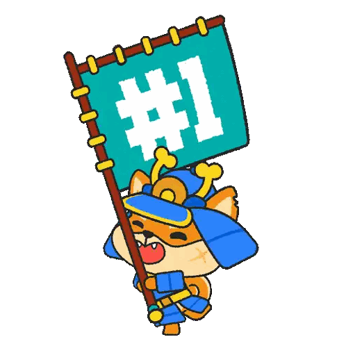 Cartoon Dog in Samurai Outfit Holding #1 Flag