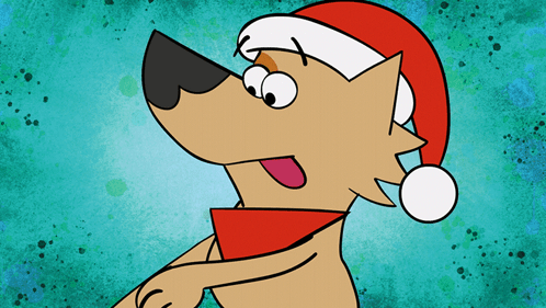 Cartoon Dog In Santa Hat And Scarf GIF
