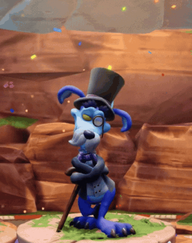 Cartoon Dog in Top Hat and Glasses Holding Cane