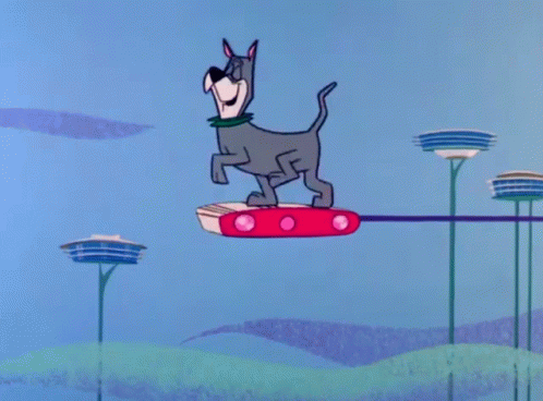 Cartoon Dog Jumping Over Rocket GIF