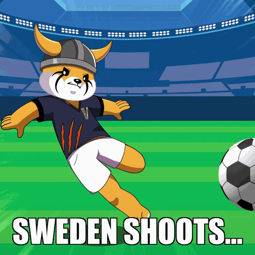 Cartoon Dog Kicking Soccer Ball Sweden Shoots