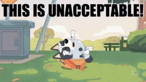 Cartoon Dog Laying in Grass Saying Unacceptable
