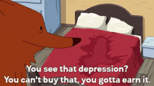 Cartoon Dog Looking at Bed With Red Blanket