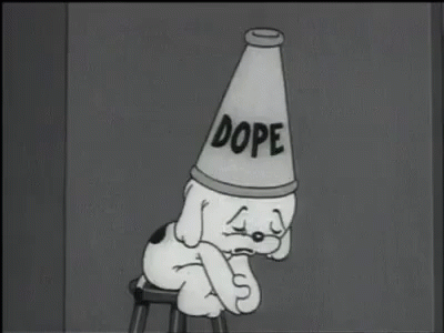 Cartoon Dog on Stool with Dope Cone