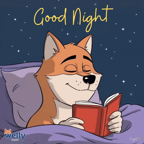 Cartoon Dog Reading Book Good Night