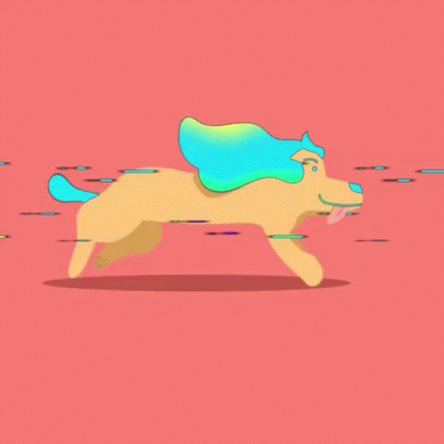 Cartoon Dog Running on Pink with Purple Mane