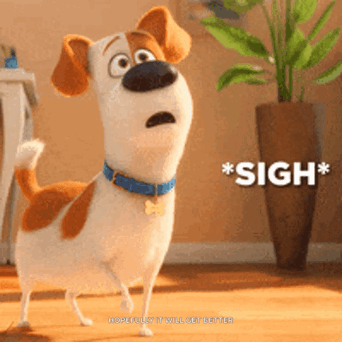 Cartoon Dog Sighing with Blue Collar