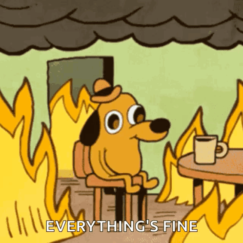 Cartoon Dog Sitting at Table With Coffee by Fire