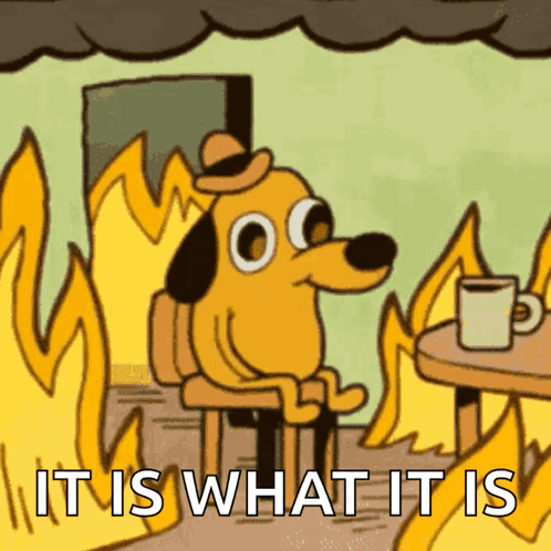 Cartoon Dog Sitting by Fire It Is What It Is