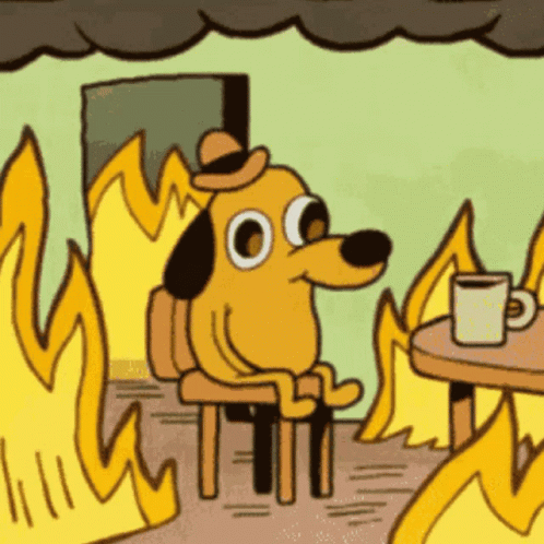 Cartoon Dog Sitting by Fire With Coffee
