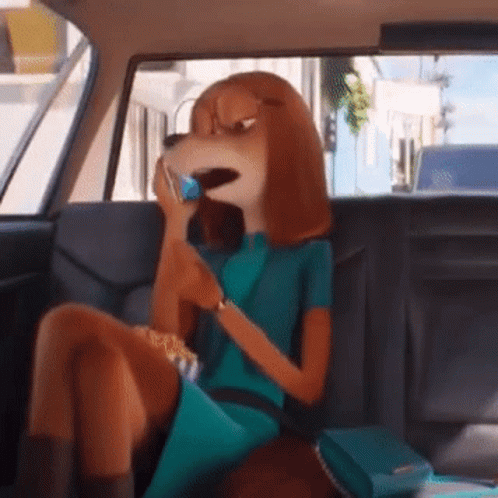 Cartoon Dog Sitting In Back Seat Talking On Phone GIF