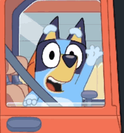 Cartoon Dog Sitting in Car Waving
