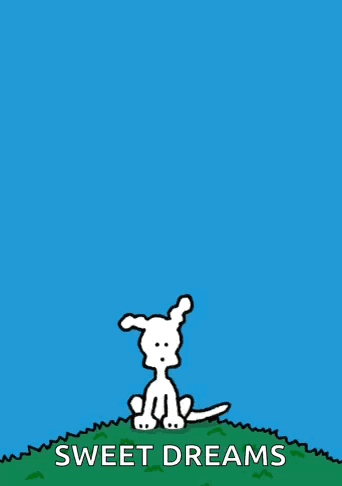 Cartoon Dog Sitting on Grassy Hill Sweet Dreams