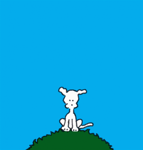 Cartoon Dog Sitting On Hill With Heart In Sky GIF