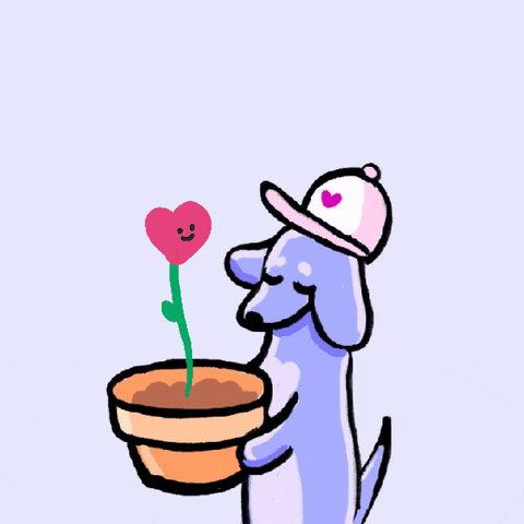 Cartoon Dog Watching Growing Plant GIF