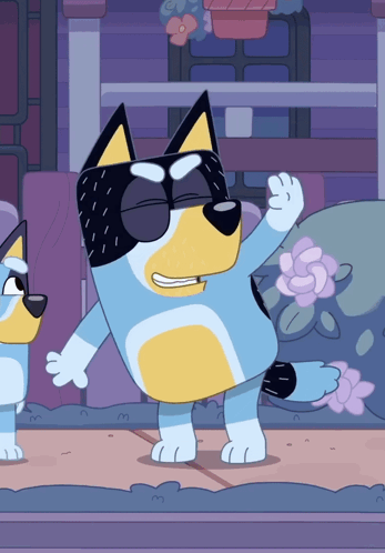 Cartoon Dog Waving Paw in Sunglasses