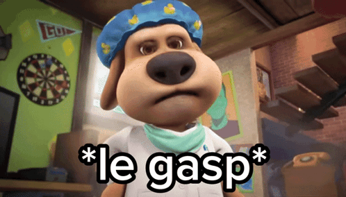 Cartoon Dog Wearing Blue Hat And Bandana Saying Le Gasp GIF