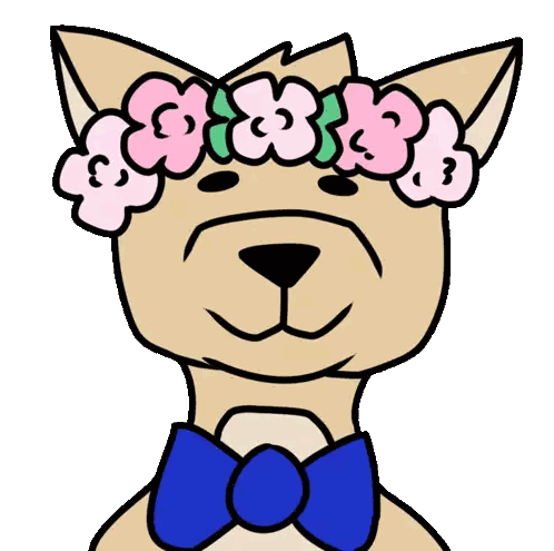 Cartoon Dog Wearing Bow Tie and Flower Crown