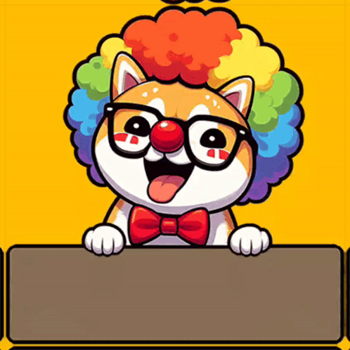Cartoon Dog Wearing Glasses And Clown Nose Holds Sign GIF