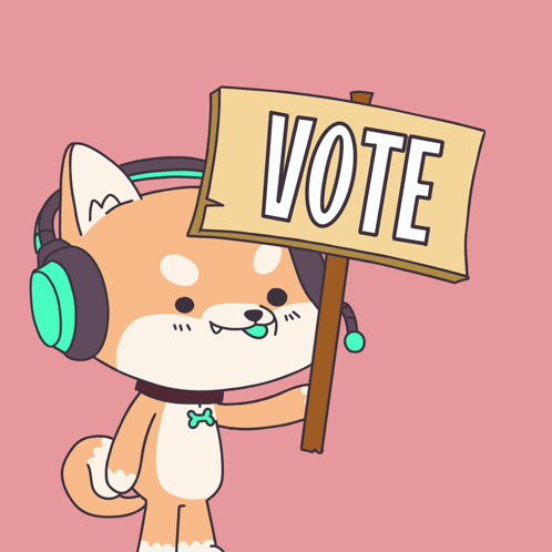 Cartoon Dog Wearing Headphones Holding Vote Sign GIF