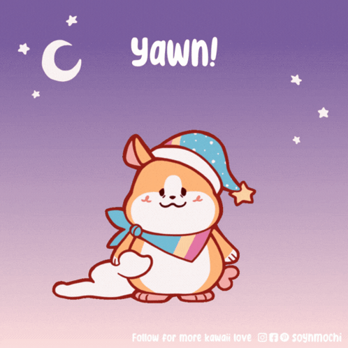 Cartoon Dog Wearing Sleep Hat Saying Yawn
