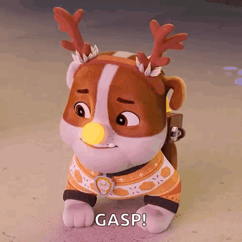 Cartoon Dog With Antlers and Yellow Nose