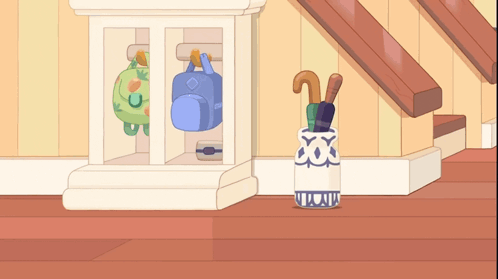 Cartoon Dog with Backpack and Umbrella