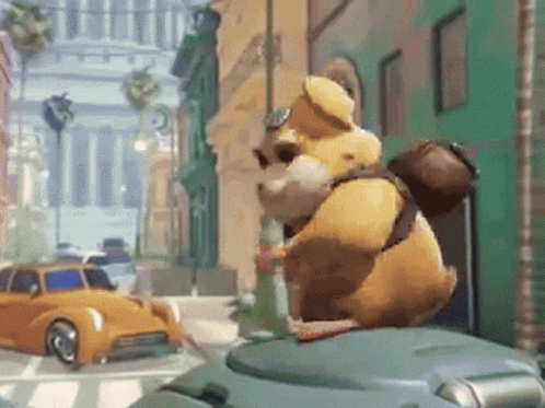 Cartoon Dog With Backpack Sitting on Trash Can