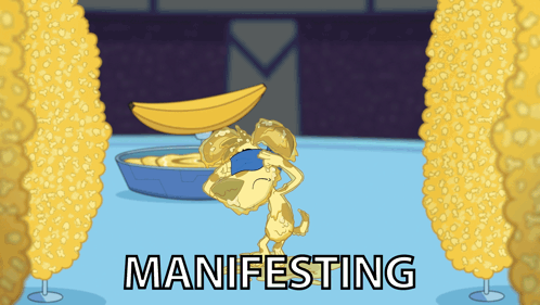 Cartoon Dog With Banana On Head Manifesting GIF