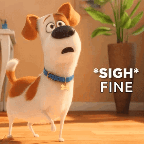 Cartoon Dog with Blue Collar Sighs Fine